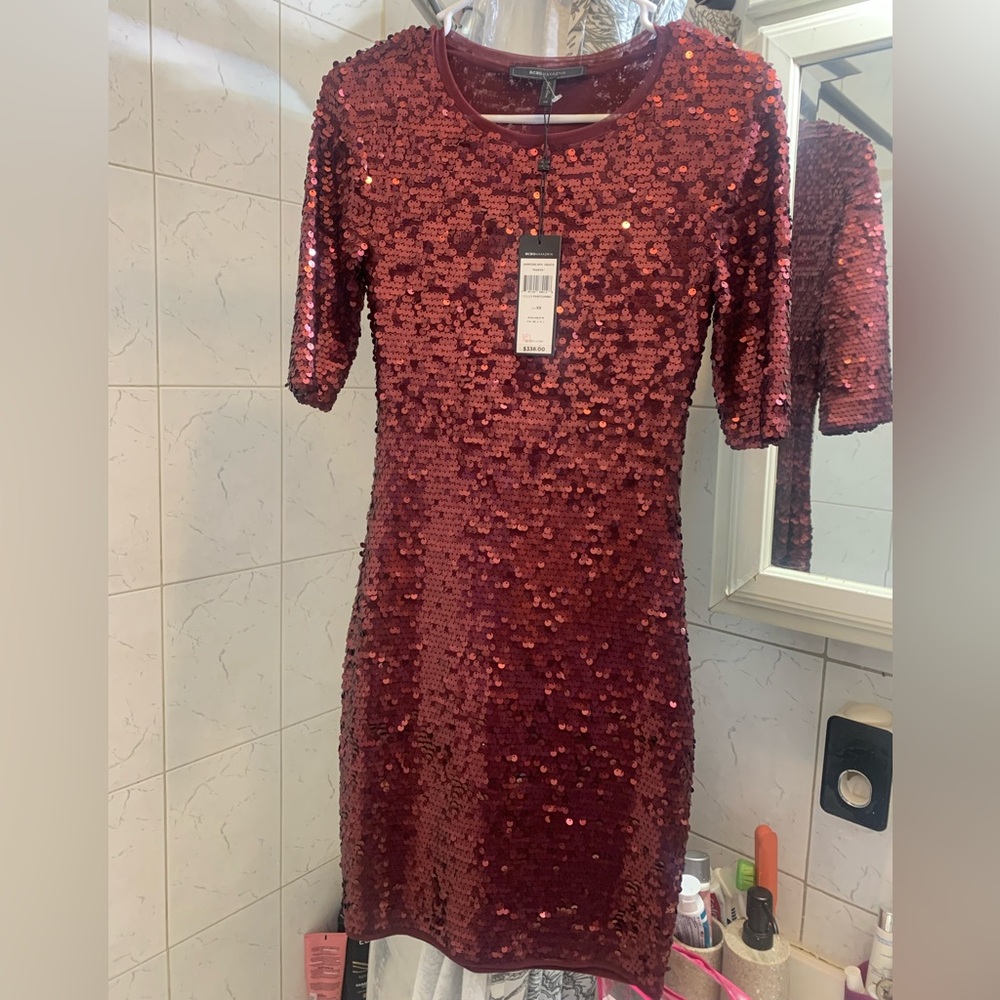 BCBGMaxAzria Sparkling Red Sequin xs “Marta”Mini Dress NWT